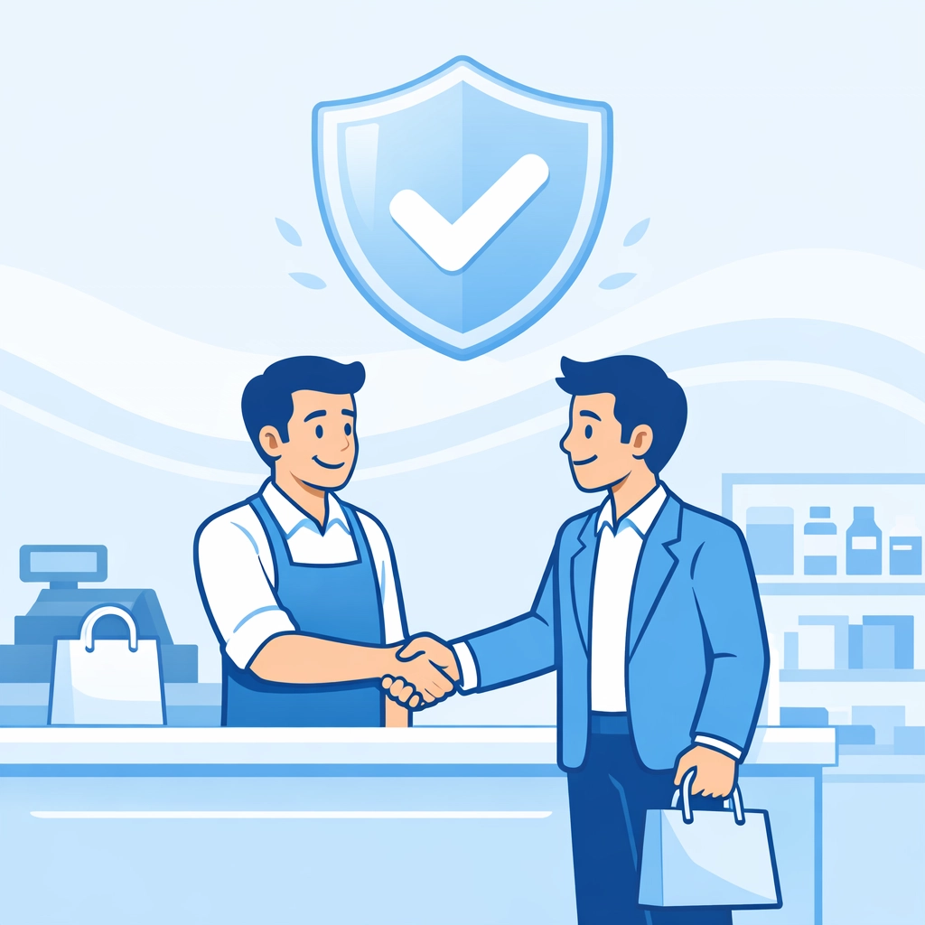 Resale store owner and customer building trust through patented authentication