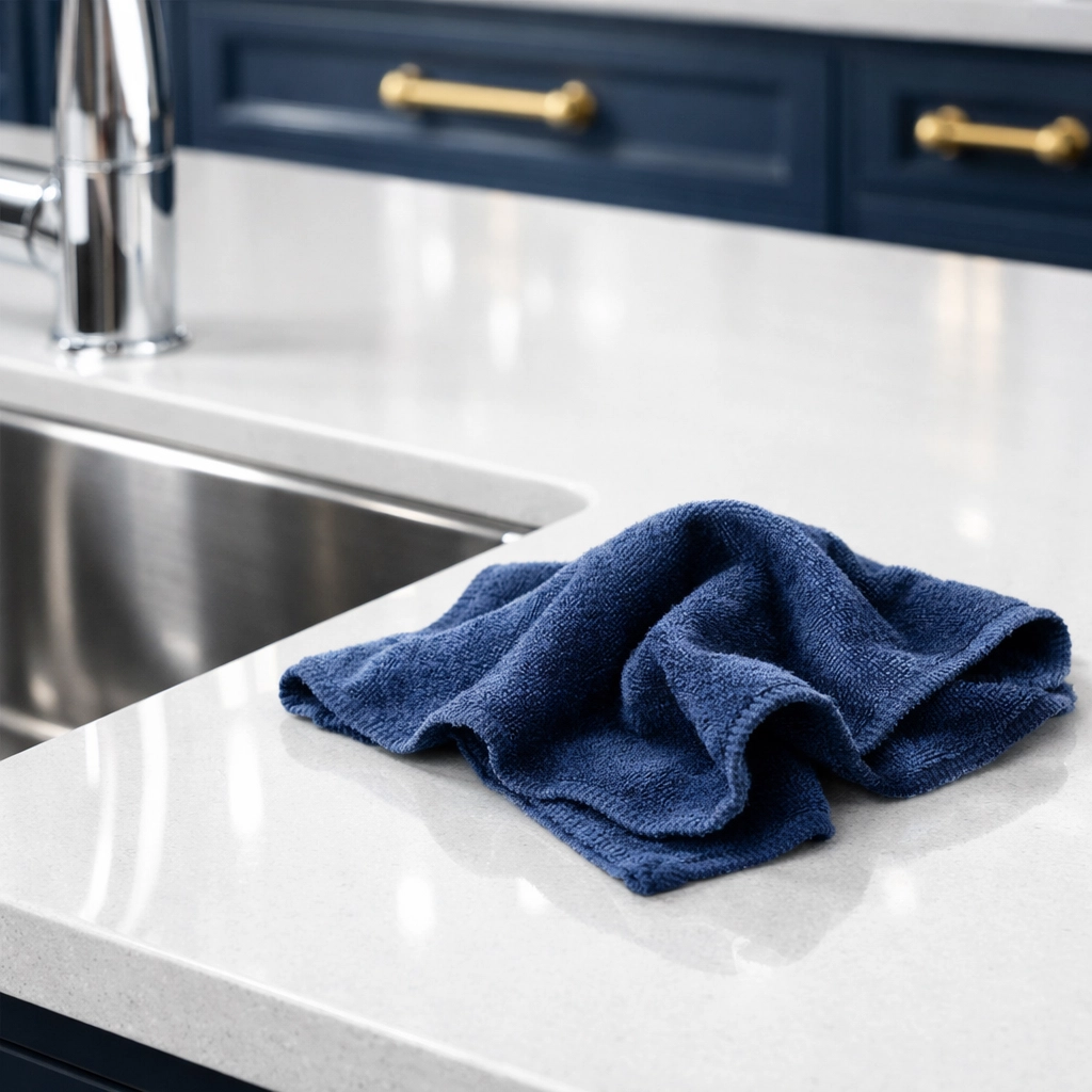 Detail cleaning of a luxury Wellesley kitchen island for a move-in ready real estate listing.