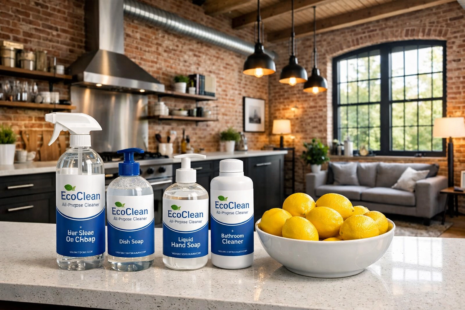 Eco-friendly house cleaning MA supplies in a spotless Springfield apartment kitchen.