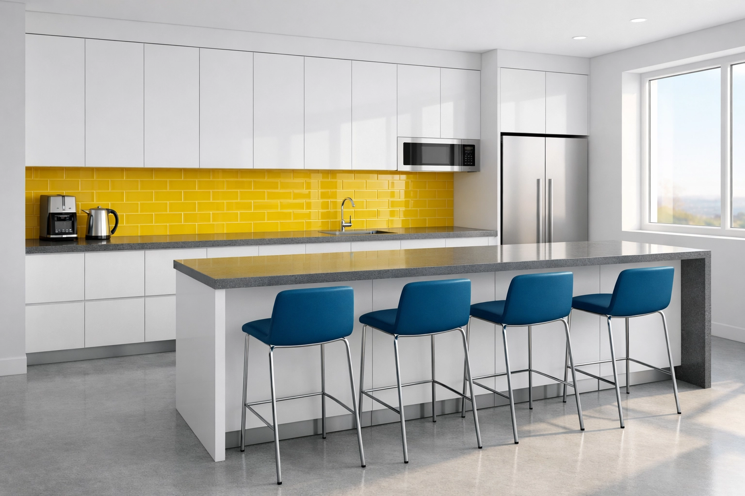 Professionally cleaned office breakroom in Worcester with a modern kitchenette and organized surfaces.