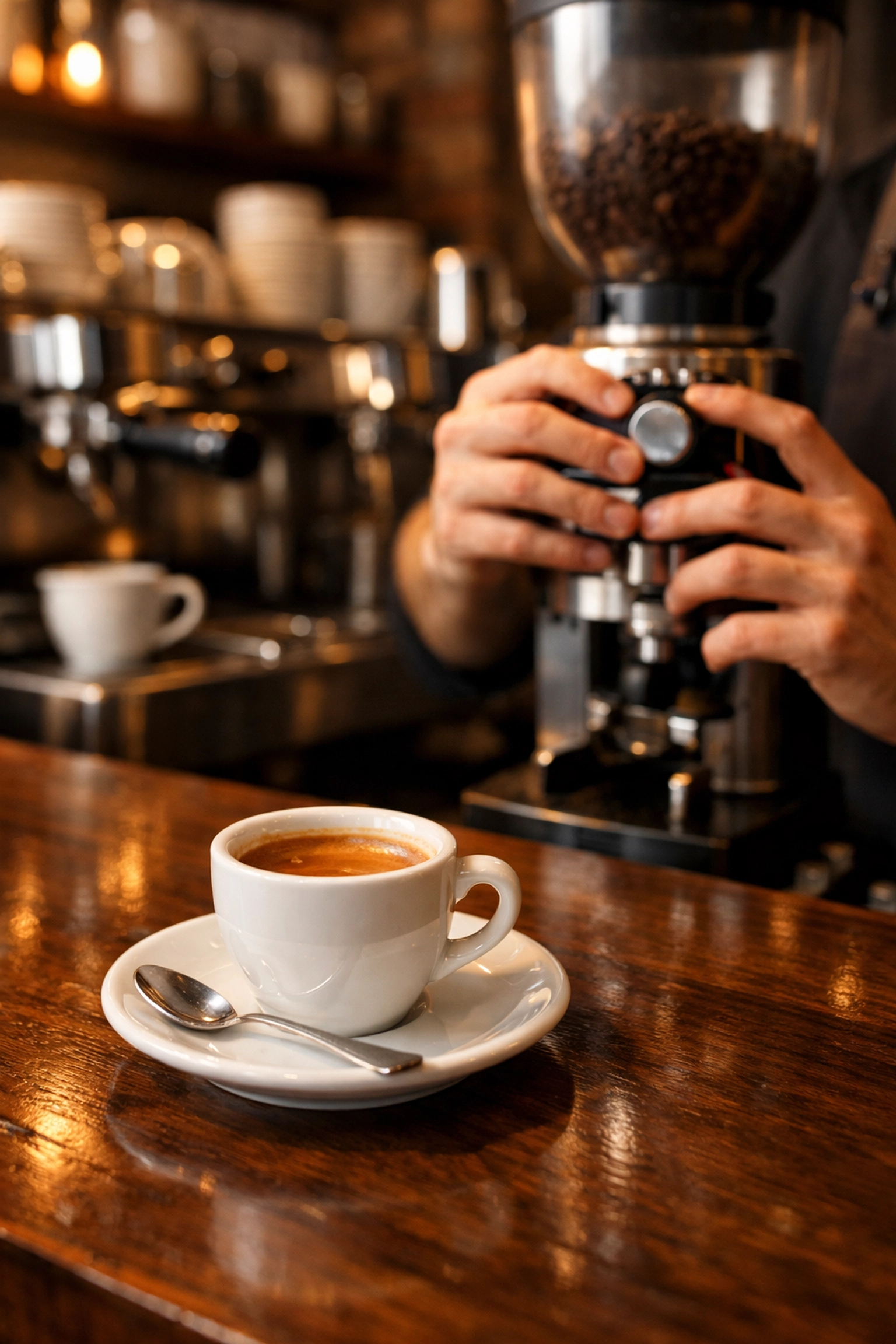 Barista preparing quality espresso shot demonstrating wholesale coffee consistency and craftsmanship