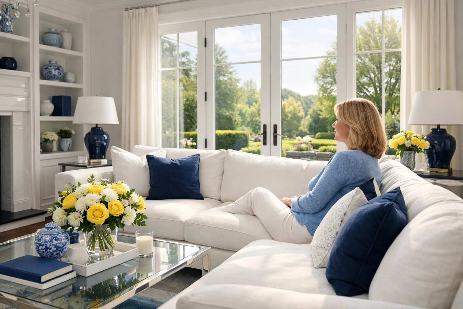 Relaxed homeowner enjoying a spotless Wellesley estate after professional house cleaning services near me.