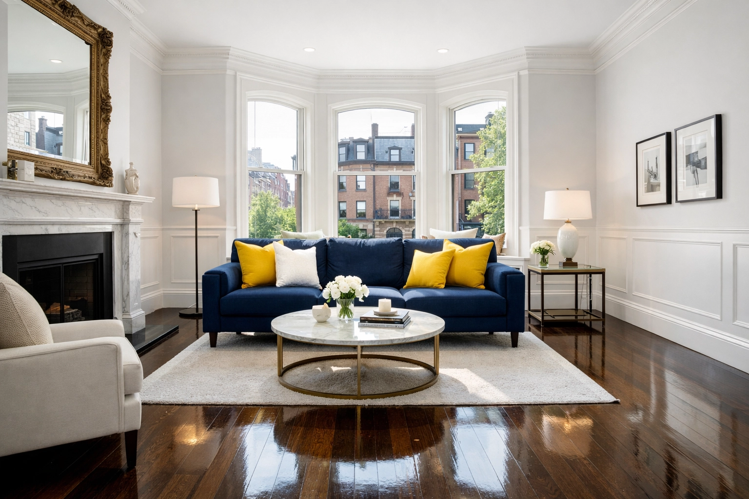 A sun-drenched, spotless Boston living room showing the stress-free results of a top Maid Service Boston.