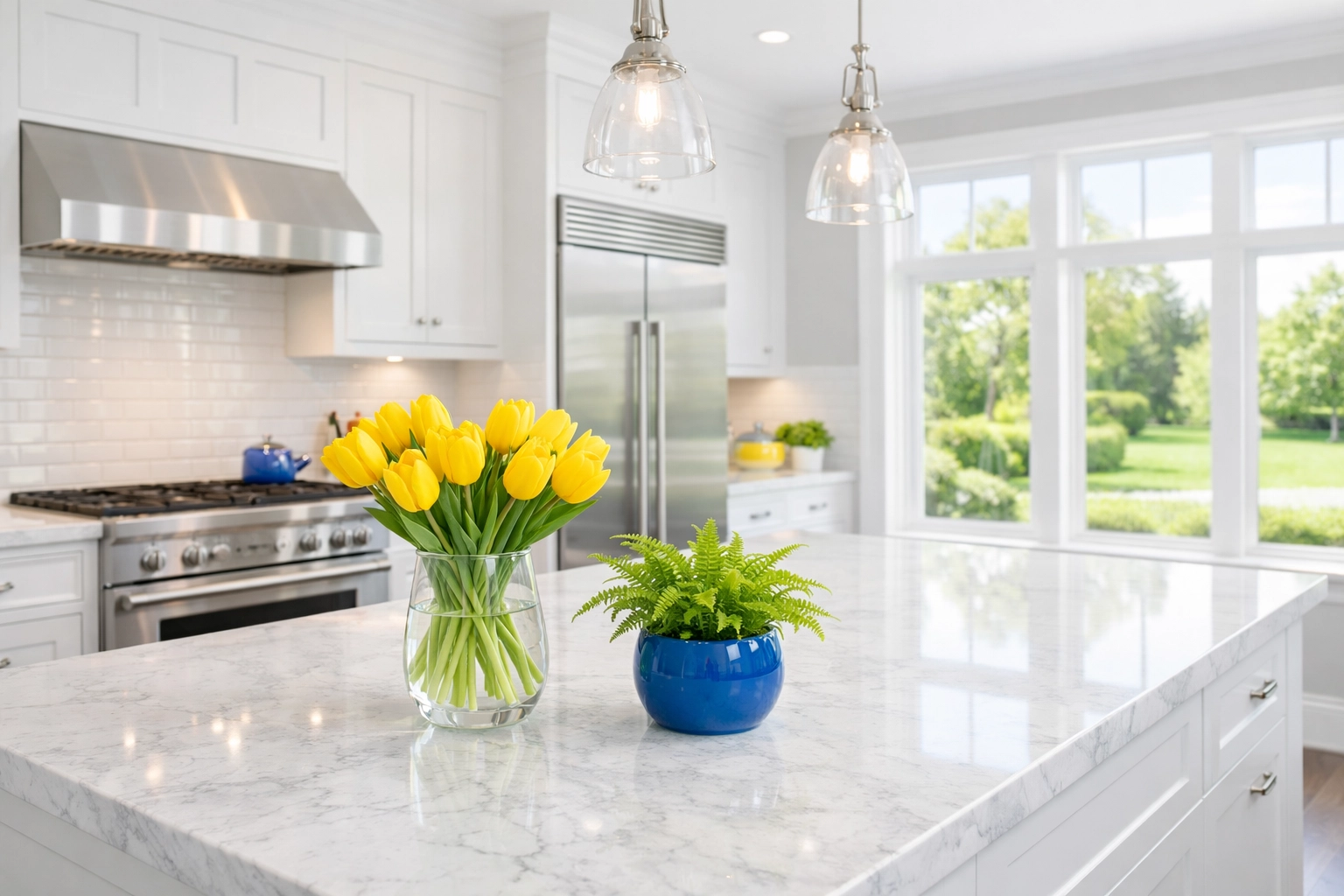 Luxury house cleaning in Brookline for an eco-friendly gourmet kitchen with marble countertops.