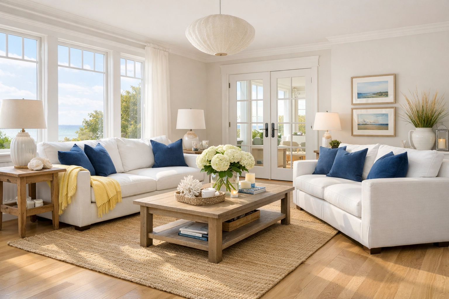 Clean coastal living room in Centerville maintained by weekly & bi-weekly house cleaning in Centerville, MA.