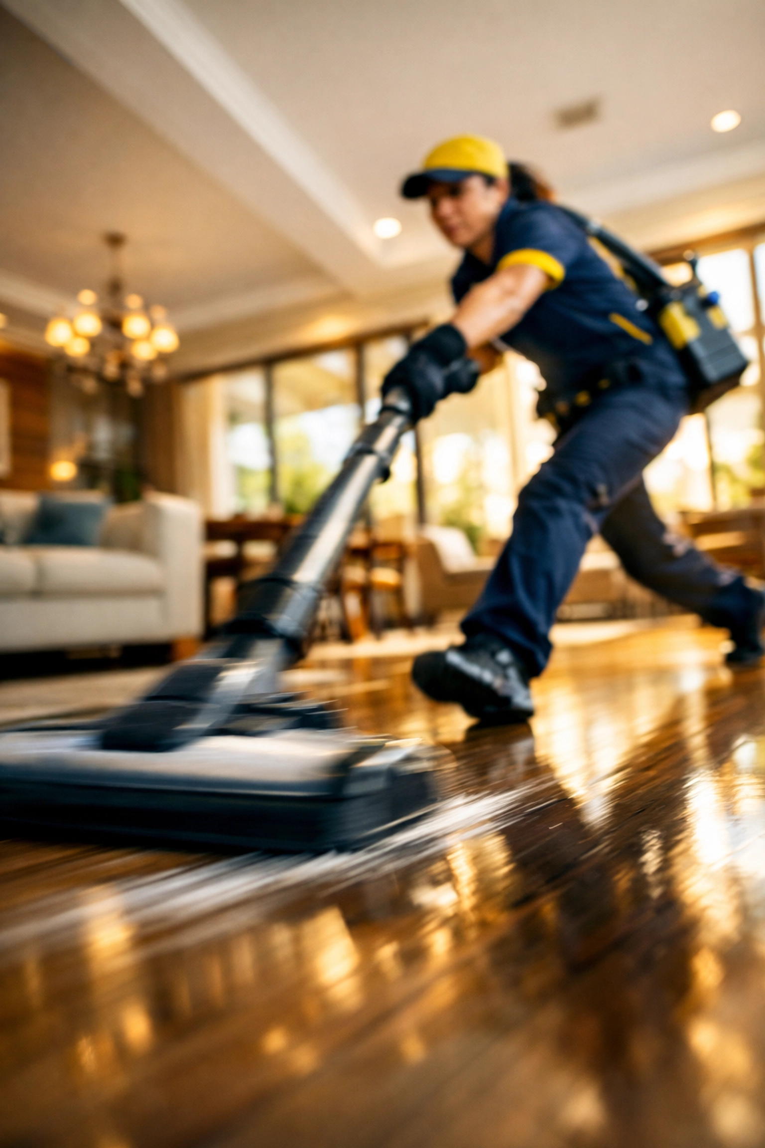 Expert professional cleaners MA team member maintaining a high-end luxury residential interior.