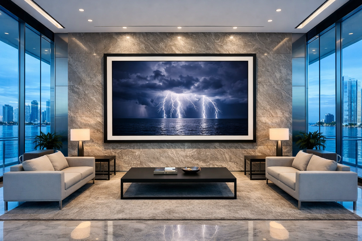 Fine art landscape photography print showcased in a luxury corporate office in Downtown Miami.