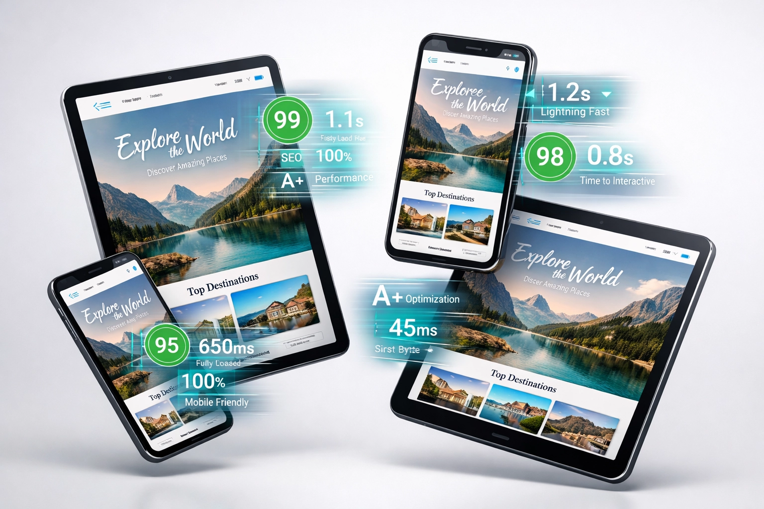 Site web responsive affiché sur smartphone et tablette pour optimisation mobile