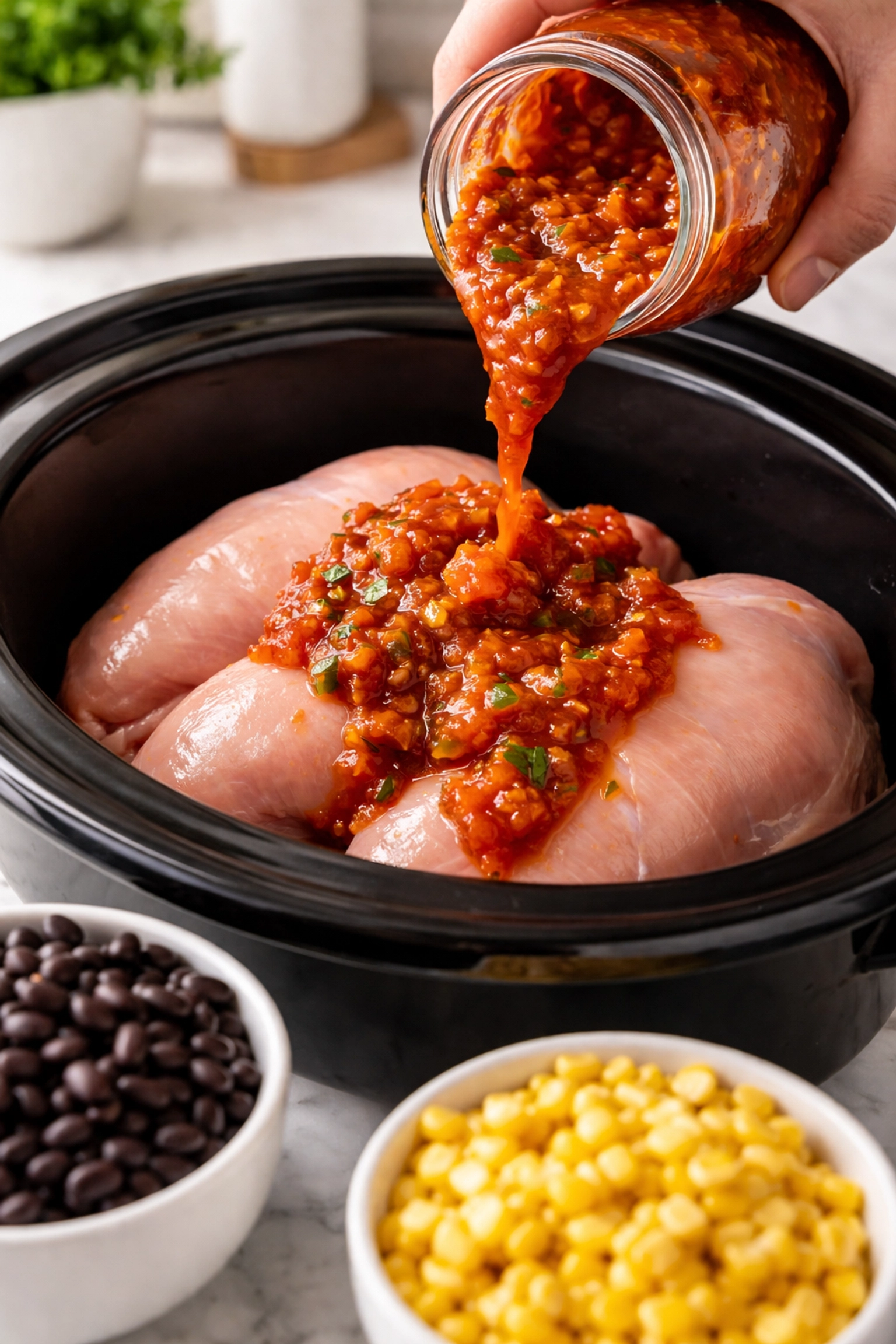 Adding ingredients to slow cooker