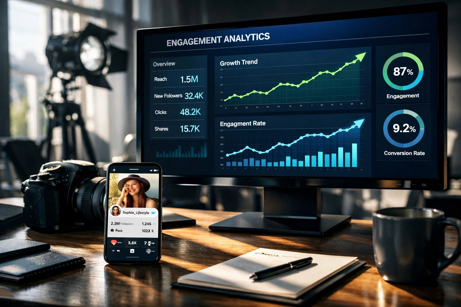 Super Bowl advertising analytics dashboard displaying engagement metrics and influencer performance data