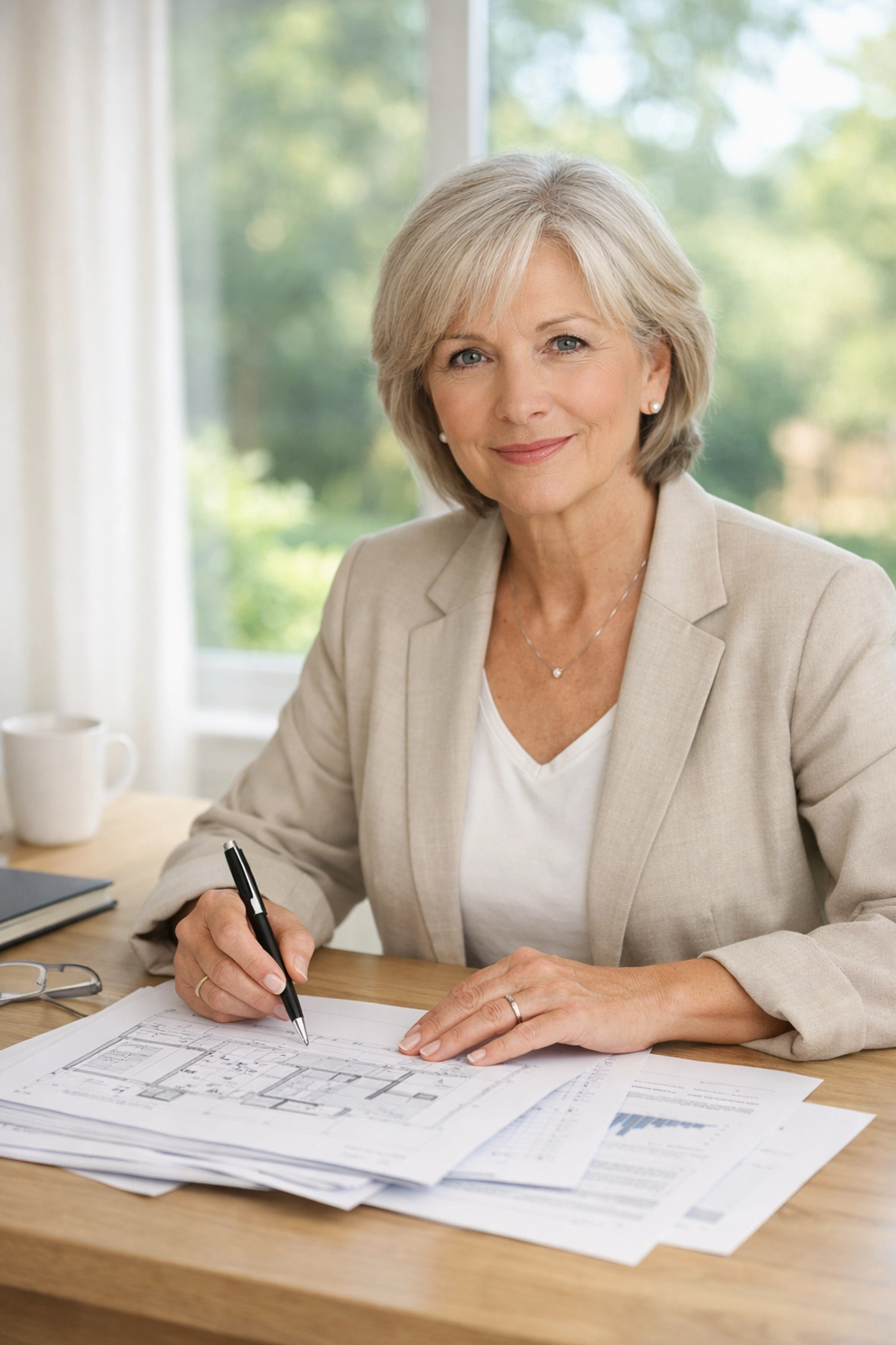 A woman achieving financial clarity while reviewing her retirement plan for compounding efficiency and security.