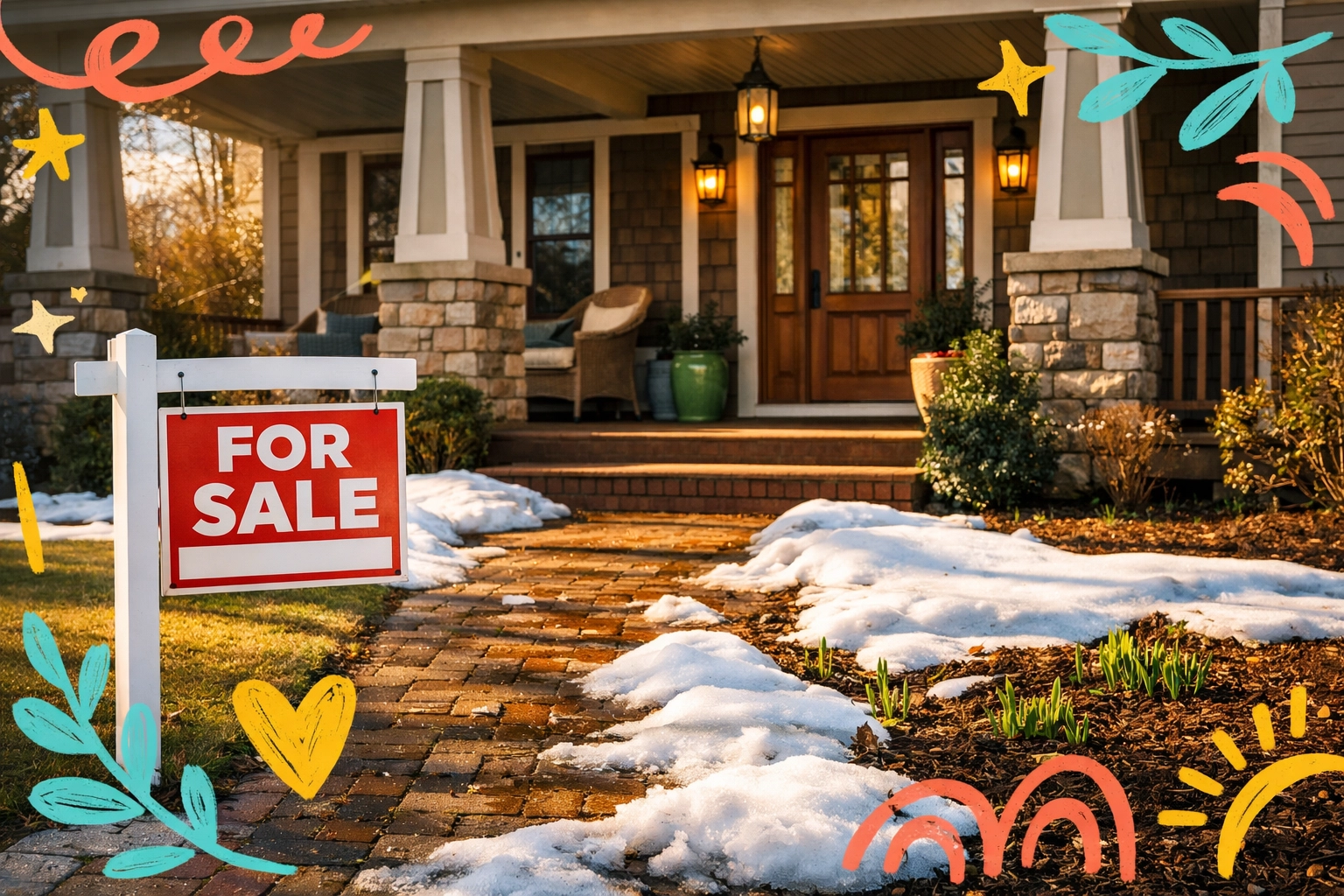 Craftsman home for sale during winter thaw in Cobb County Georgia suburban neighborhood