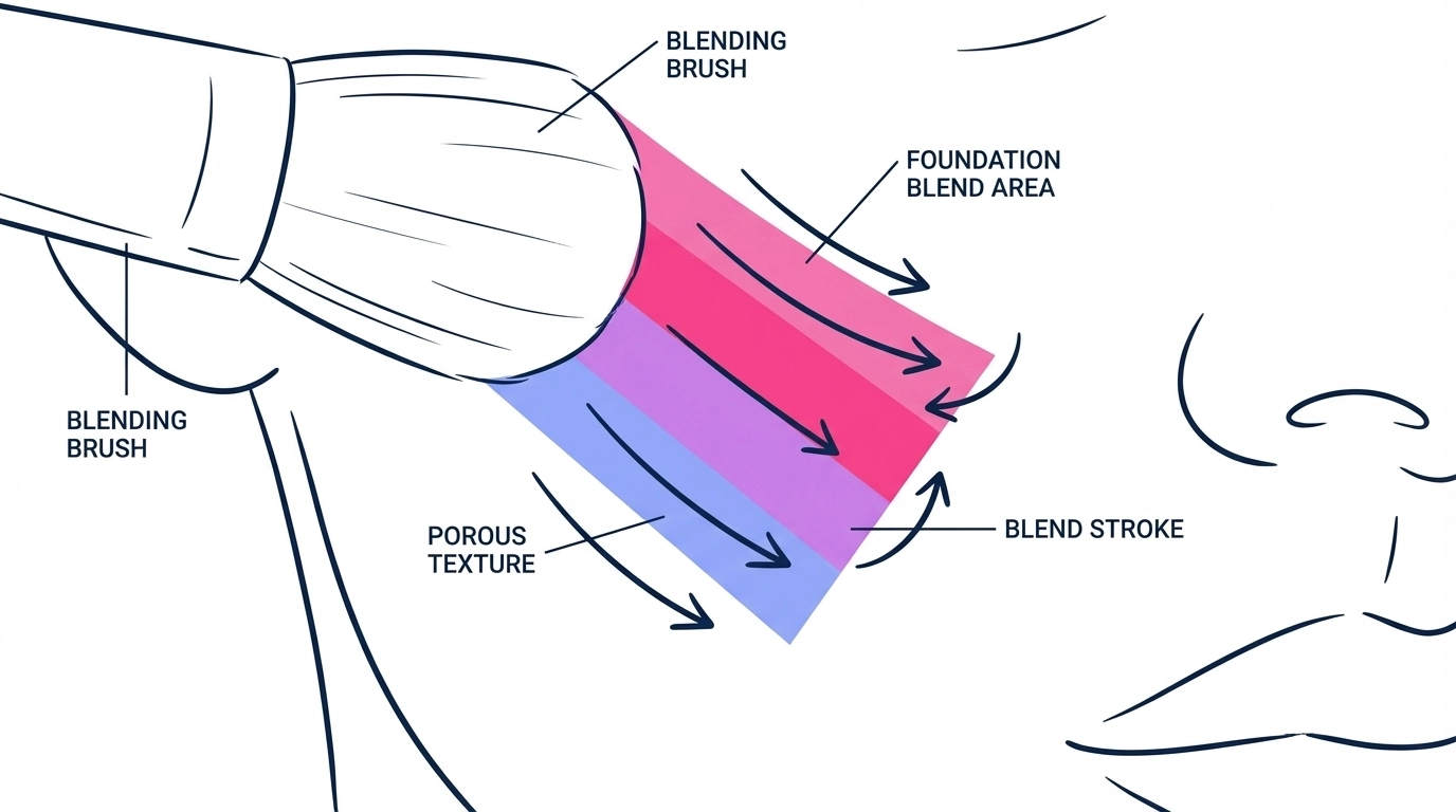 Explainer sketch: macro cheek with blending brush; crisp navy outlines with #f374b4 #f73e8e #ca7ce8 #90a3fb accent zones and motion arrows on pure white