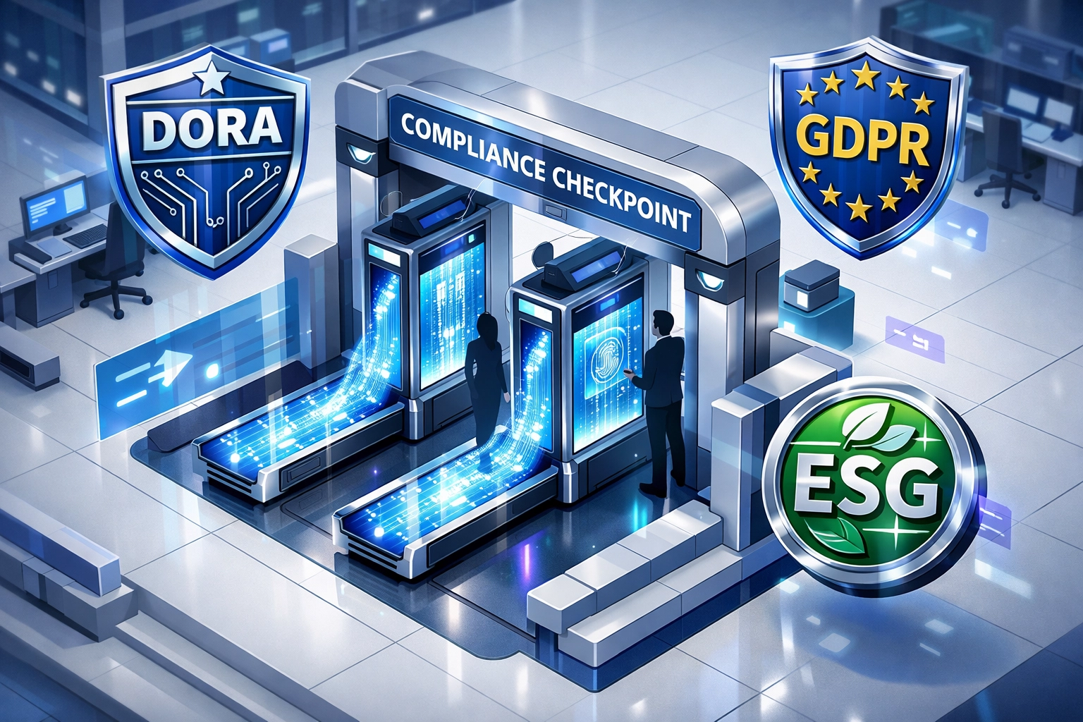 ServiceNow compliance framework showing DORA, GDPR, and ESG regulatory requirements