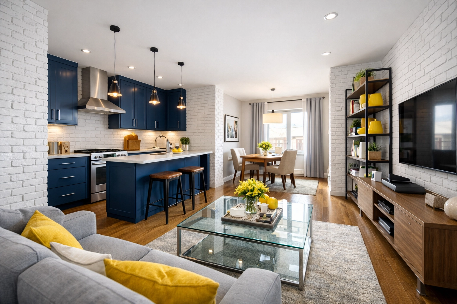 Sparkling modern apartment kitchen and living area showcasing expert apartment cleaning services in Leominster.