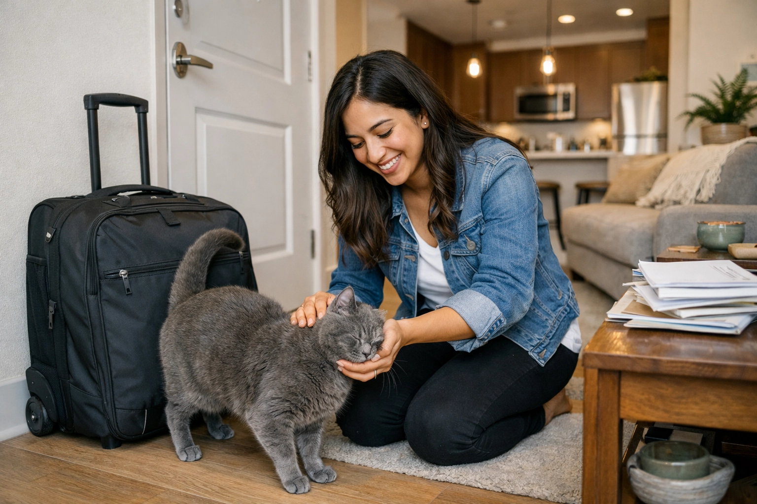 Happy reunion in Walnut Creek: Homeowners return to a calm cat after professional sitting.