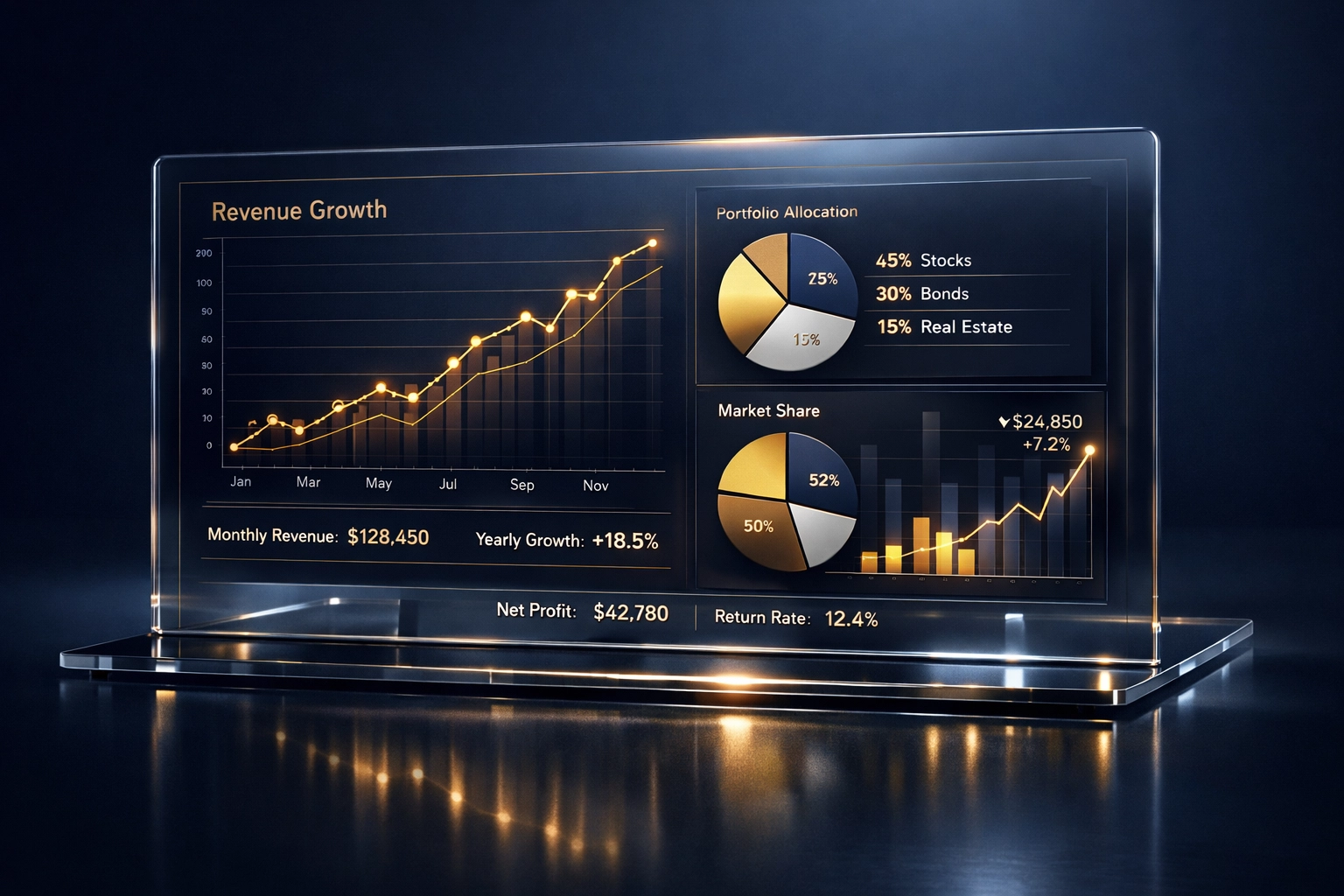 Financial dashboard showing institutional investment portfolio analytics and performance metrics