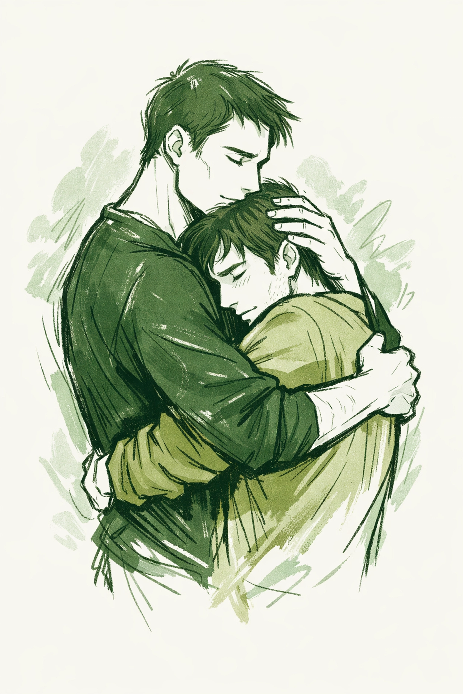 A supportive embrace between two men illustrating healing and comfort in heartfelt gay fiction.
