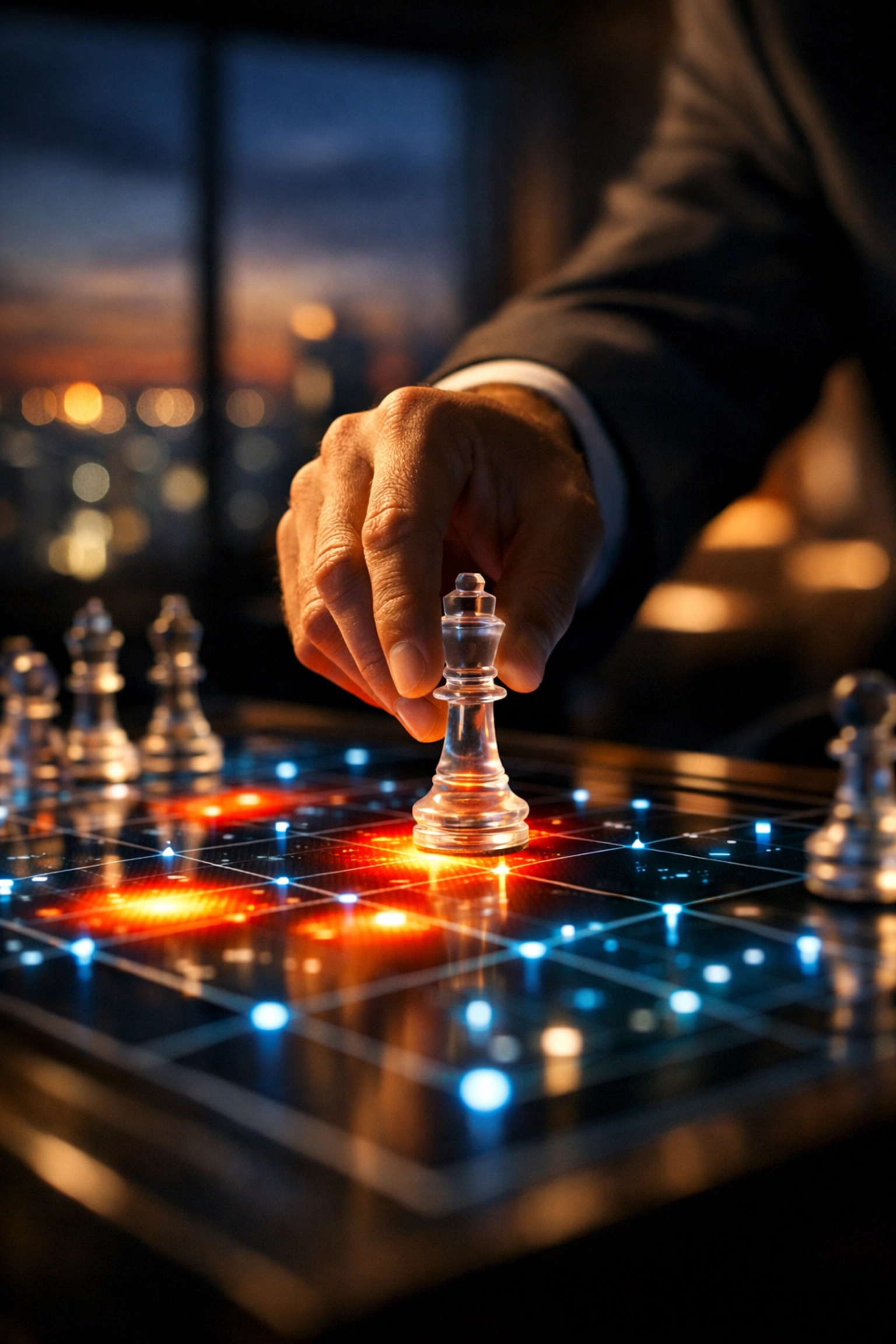 Close-up of a hand making a strategic move on a digital board, symbolizing proactive SaaS retention management.