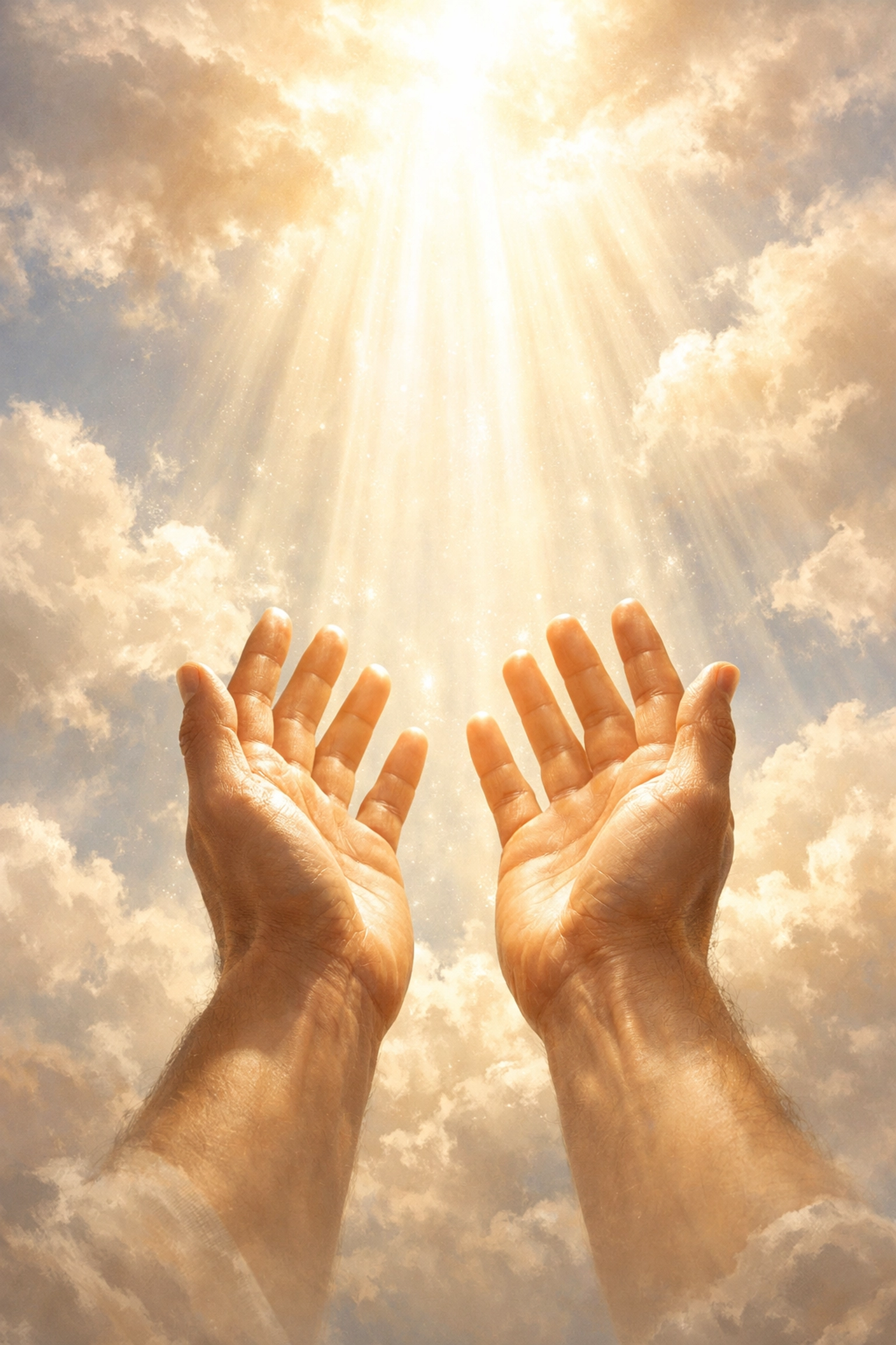 Hands reaching upward to heaven symbolizing Jesus as fully God and fully man