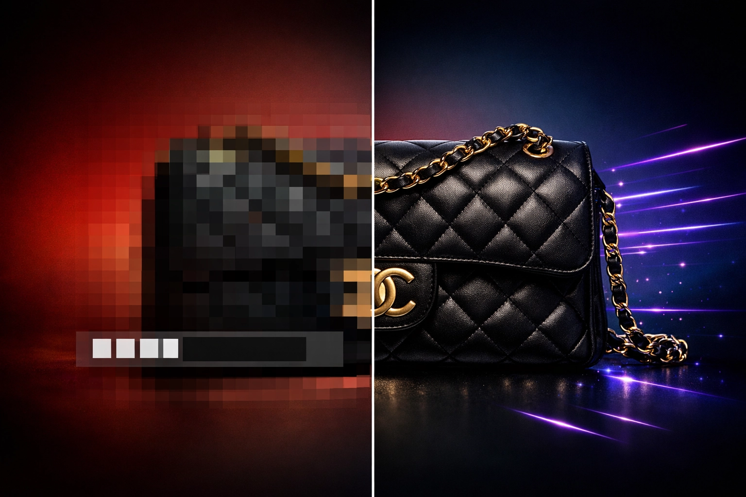Comparison of slow versus fast loading luxury product images on e-commerce site