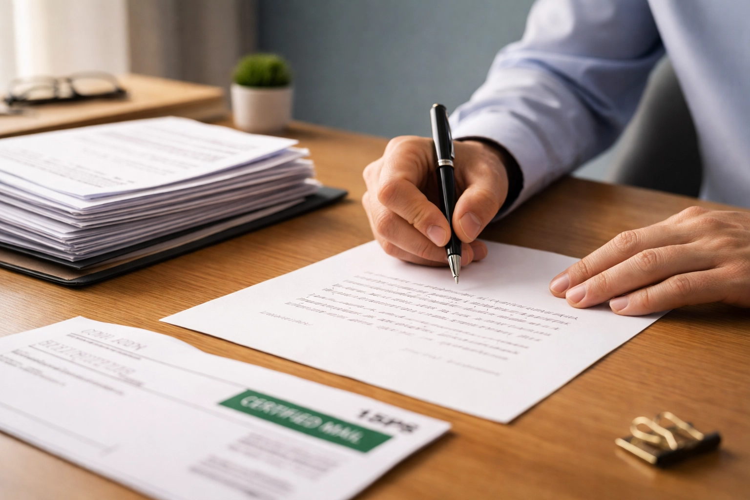 Hands writing a dispute letter with official documents, showing steps to remove collections from credit report.