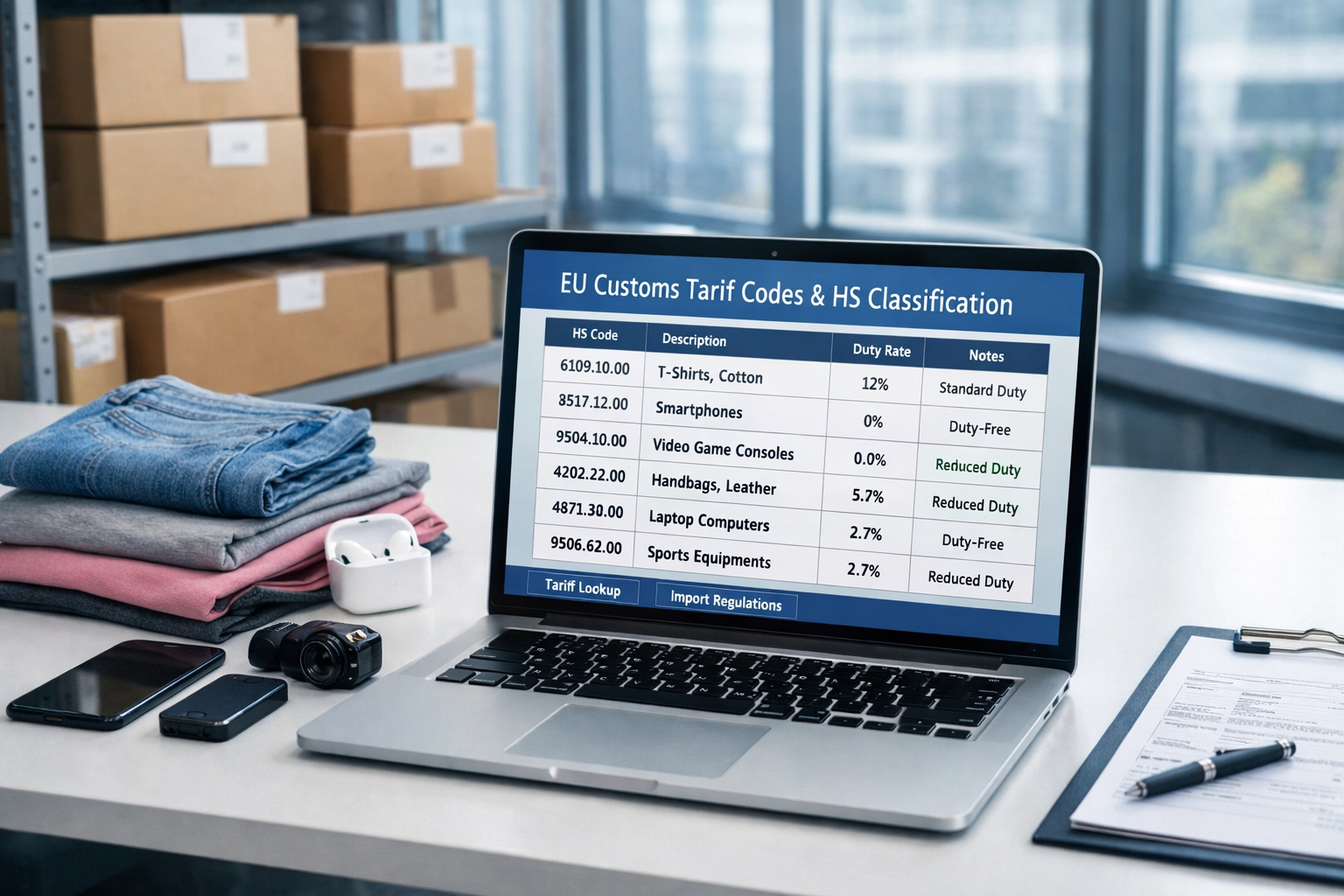 EU customs tariff codes and product samples for e-commerce customs compliance