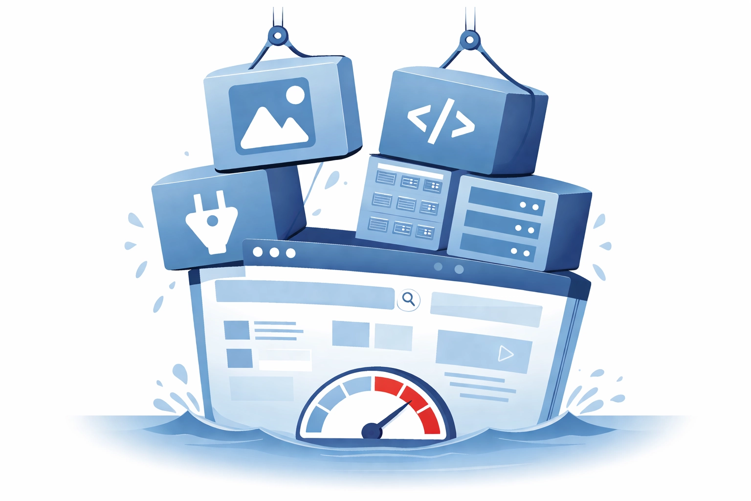 Website performance slowed down by heavy images, bloated code, and excess plugins