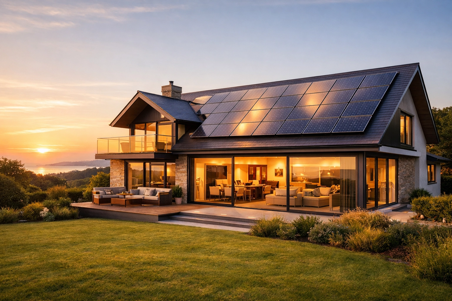 High-quality solar panels on a luxury Dorset home roof, showing the benefits of renewable energy investment.