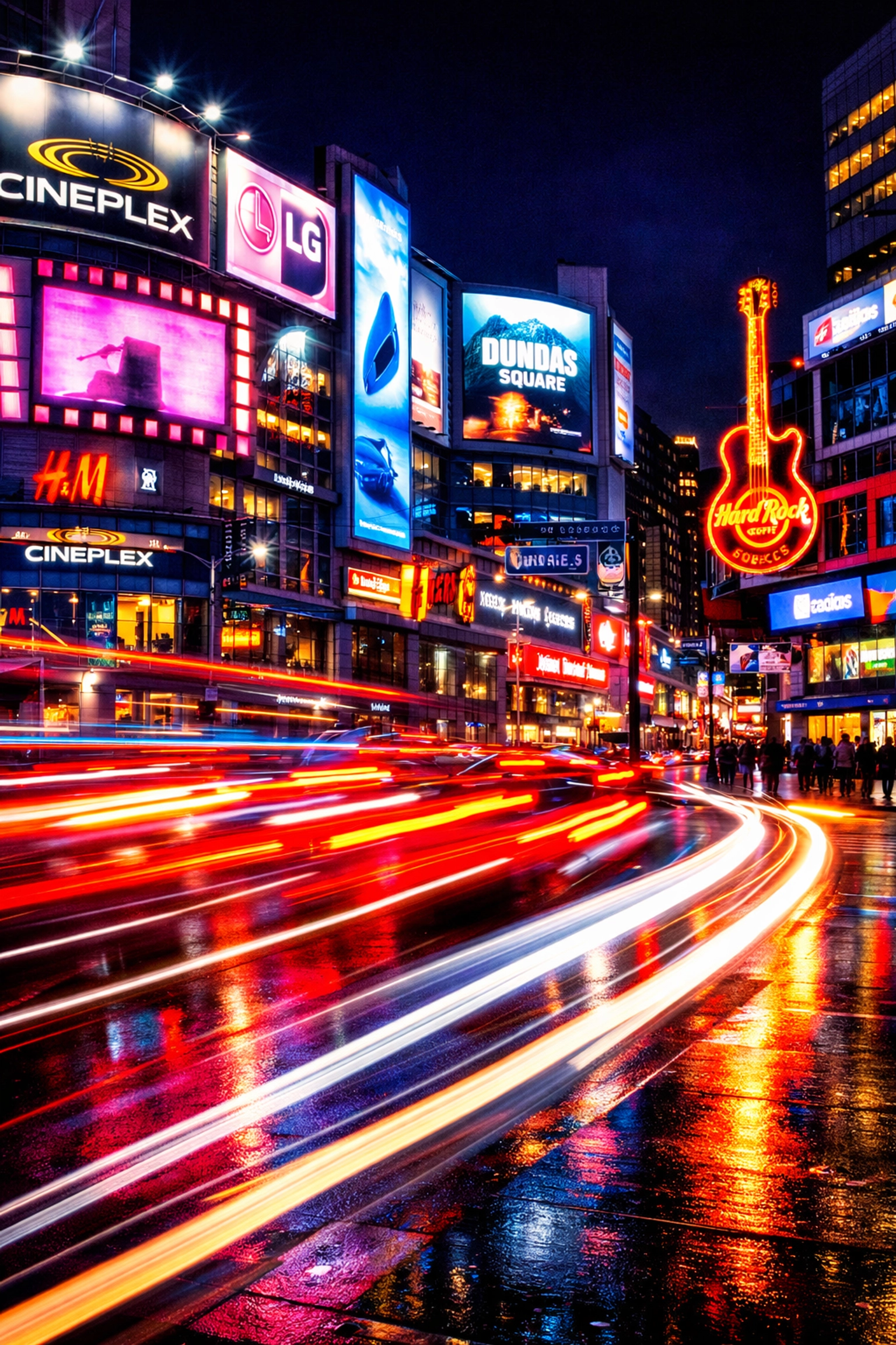 Fast-moving traffic at Yonge-Dundas Square representing the speed of Toronto PPC advertising.