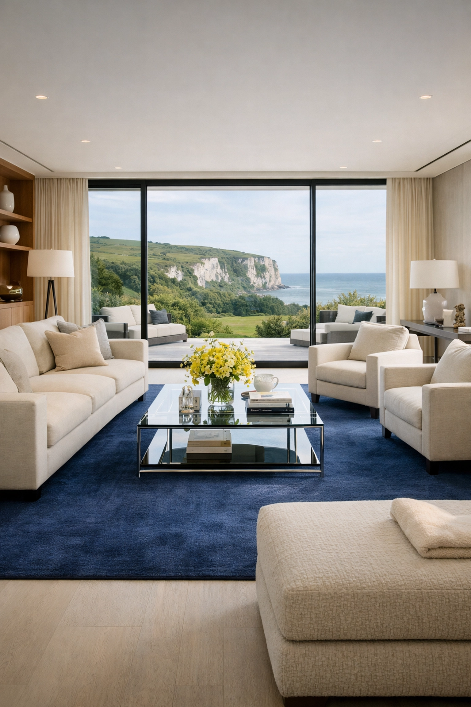 Clean Dover living room overlooking greenery, perfectly maintained by residential cleaning Massachusetts experts.