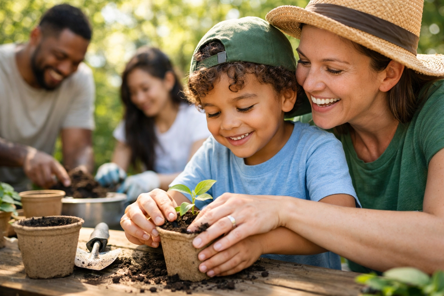 Community members planting seedlings at a Boise Earth Day event in the Treasure Valley.
