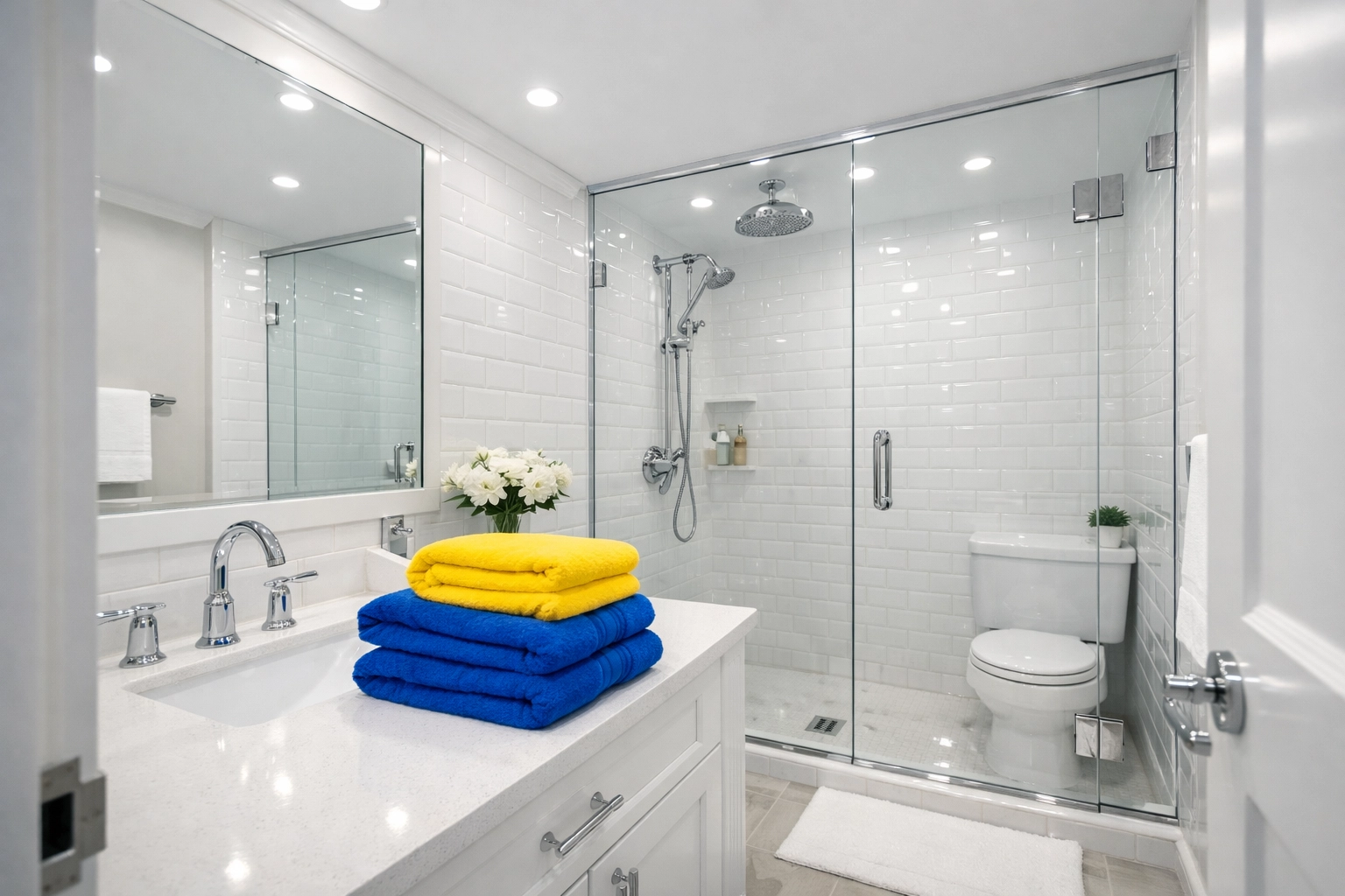 A sparkling, sanitized luxury bathroom showcasing expert move-in/move-out cleaning Lowell standards.