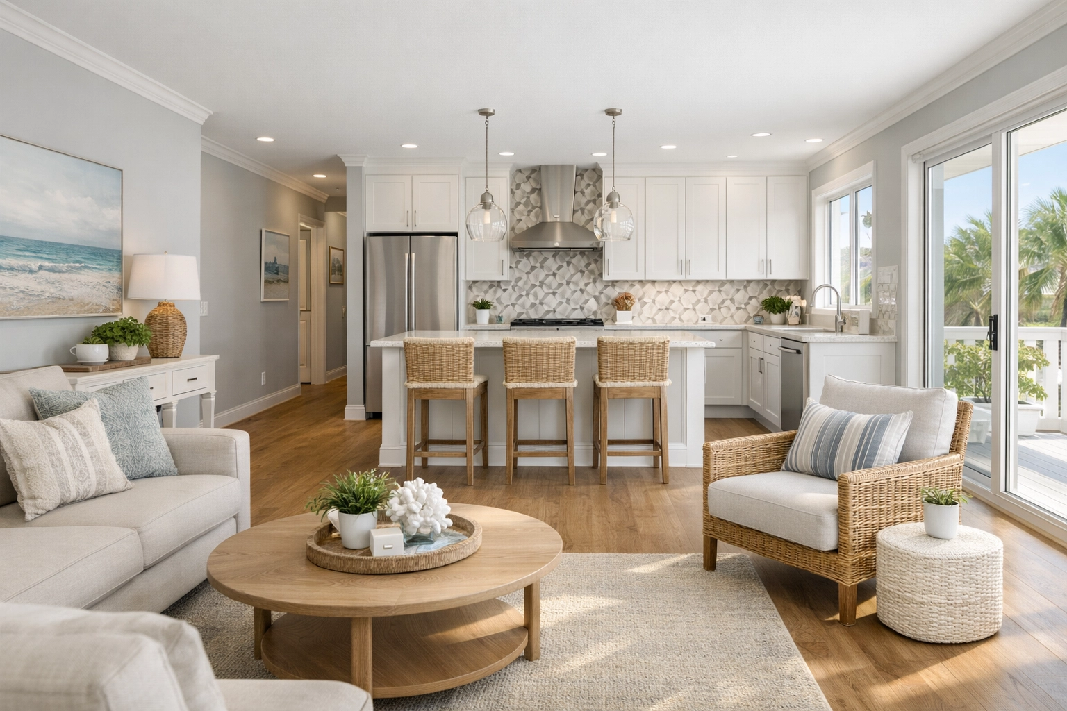 Complete Florida home renovation combining new flooring, paint, and tile backsplash