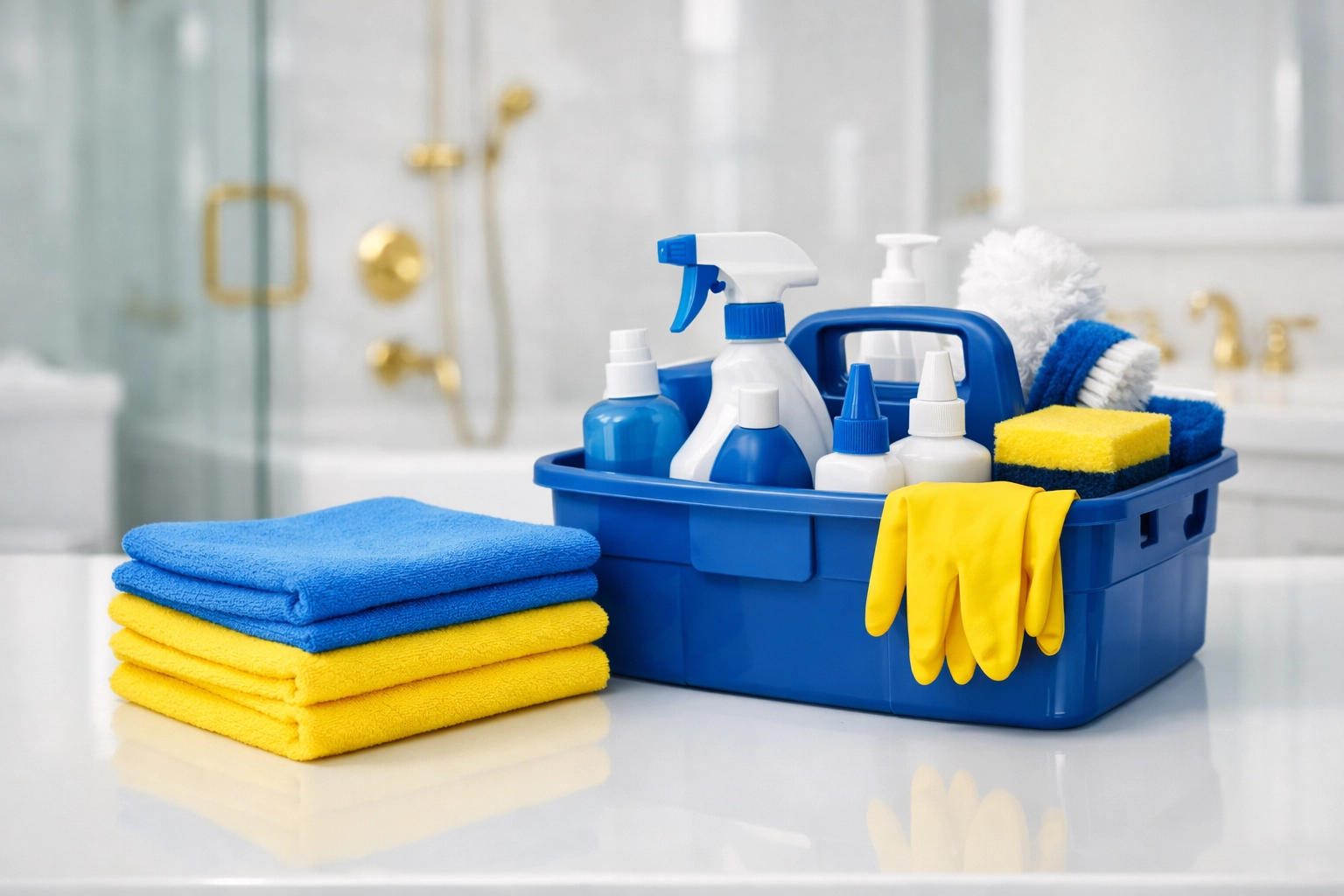 Systematic residential cleaning in Lowell using color-coded microfiber cloths to prevent cross-contamination.