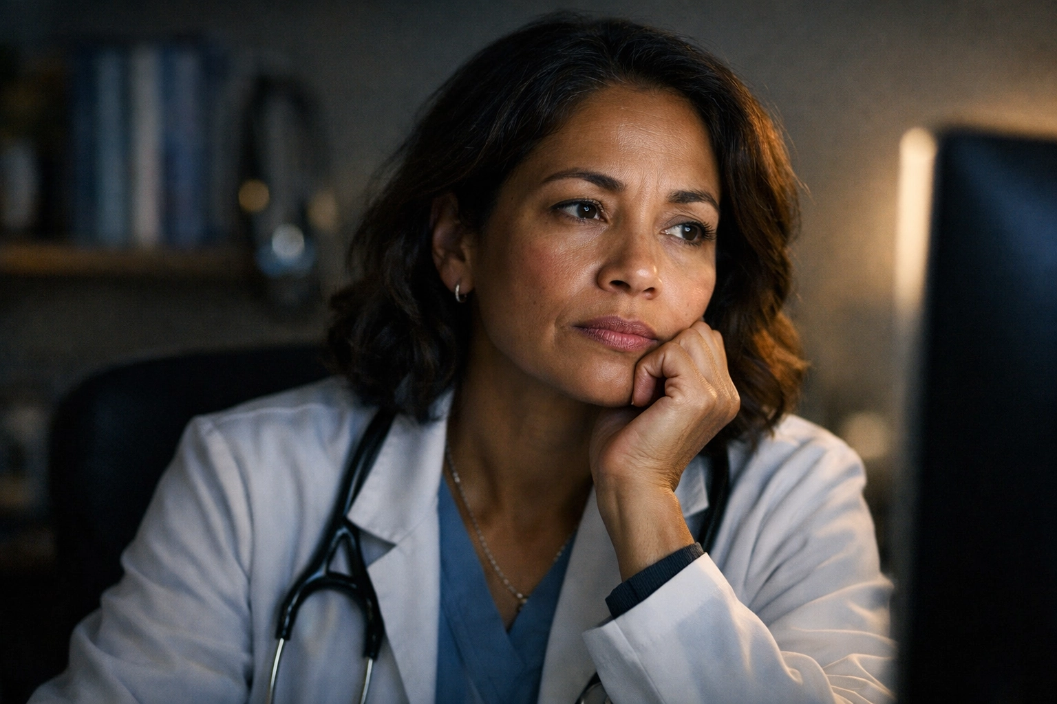 A concerned physician contemplating the impact of ambient AI on clinical reasoning and medical expertise.