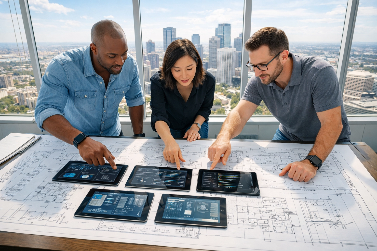 IT team reviewing a ServiceNow ITOM deployment plan for operational excellence and network auditing.