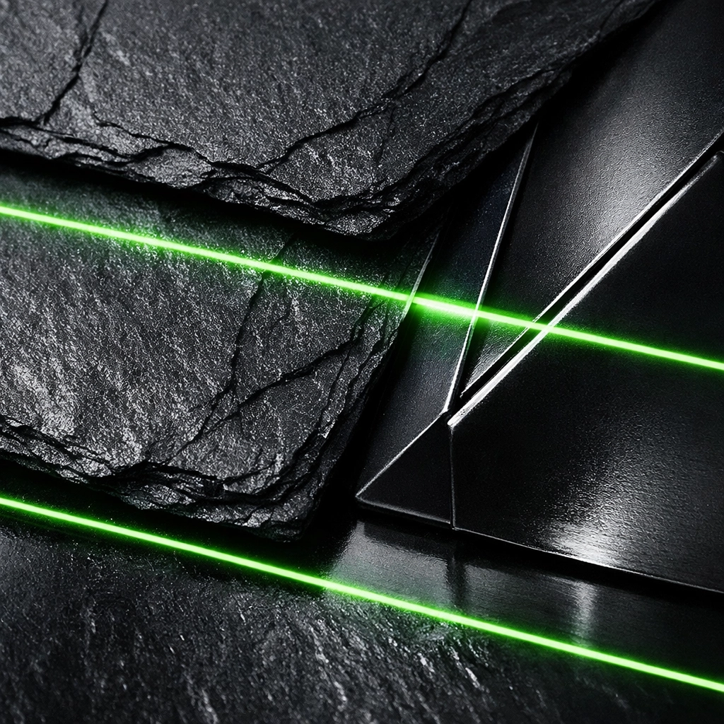 Professional roofing materials with neon laser scans representing San Diego construction standards.