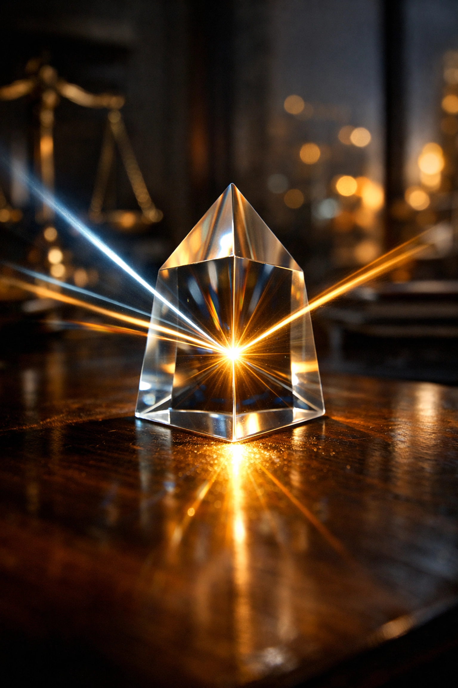 A prism focusing light into one point, representing the distillation of marketing data into signed personal injury cases.