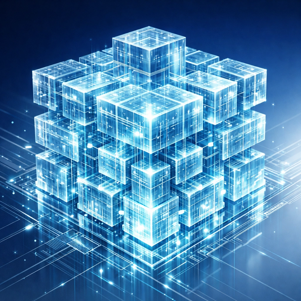Crystalline data lattice representing secure architecture for custom software development.