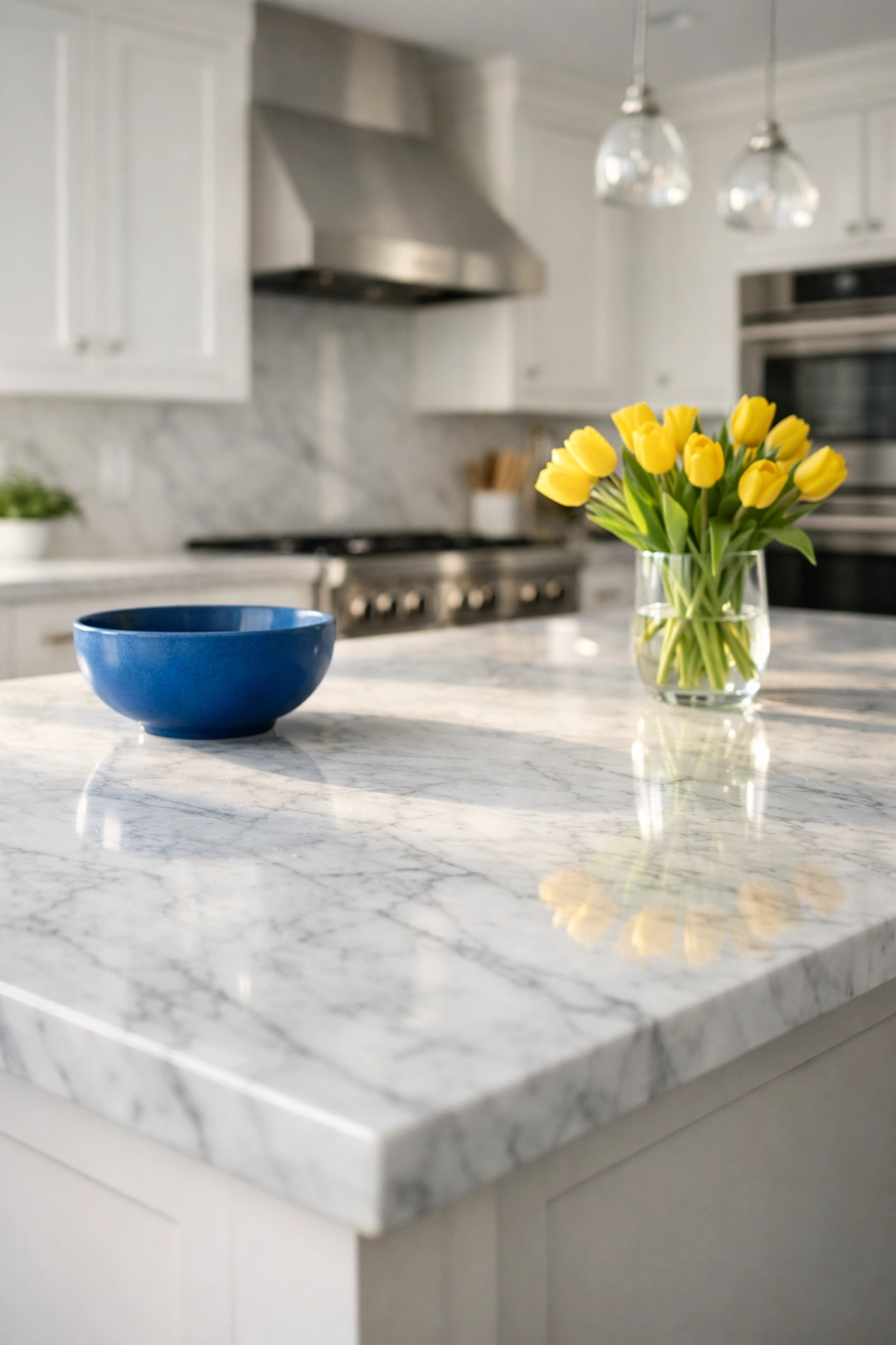 Modern West Cambridge kitchen featuring pristine marble surfaces after expert house cleaning Cambridge MA.