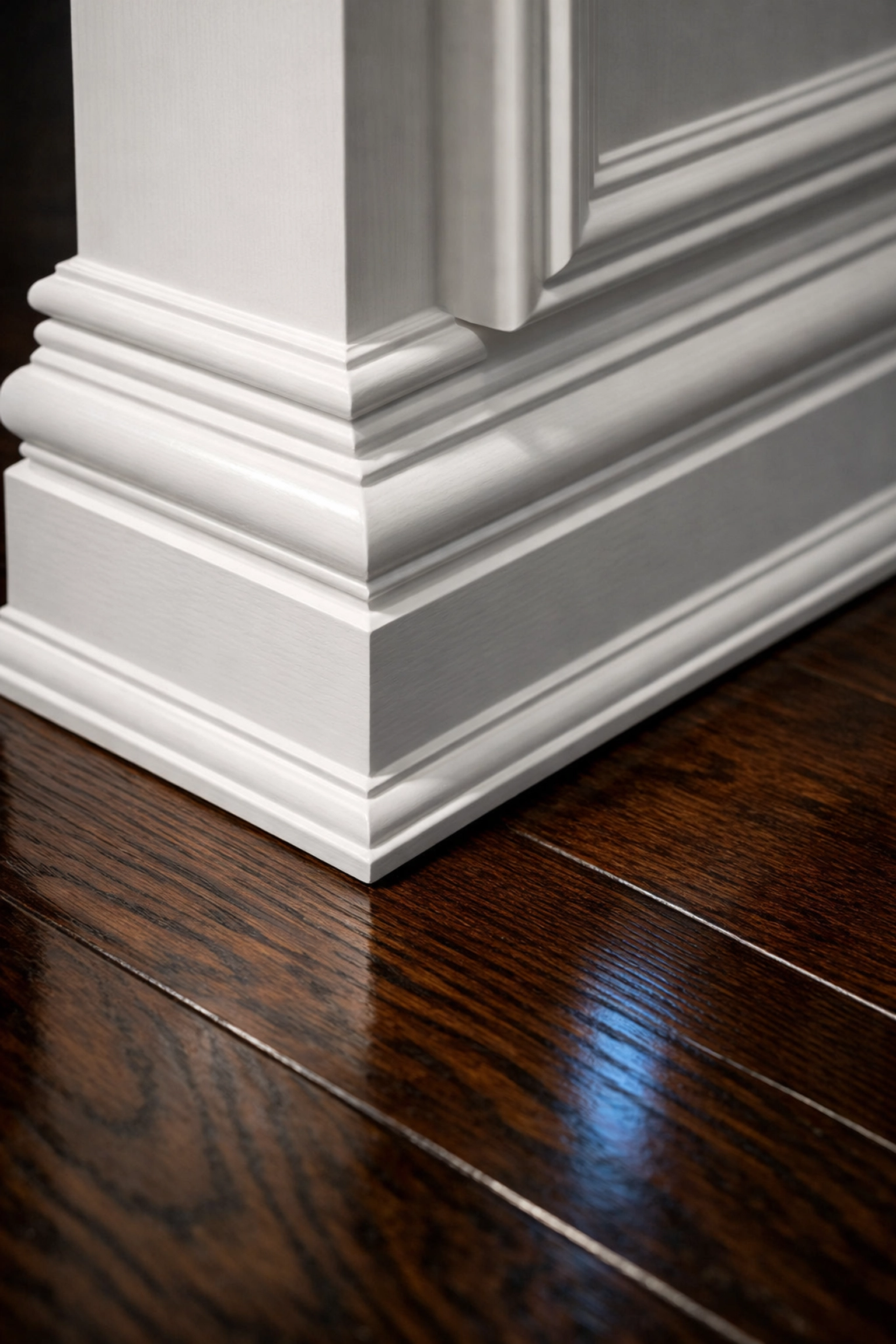 Expertly cleaned baseboards and hardwood floors in a high-end Foxborough residential estate.