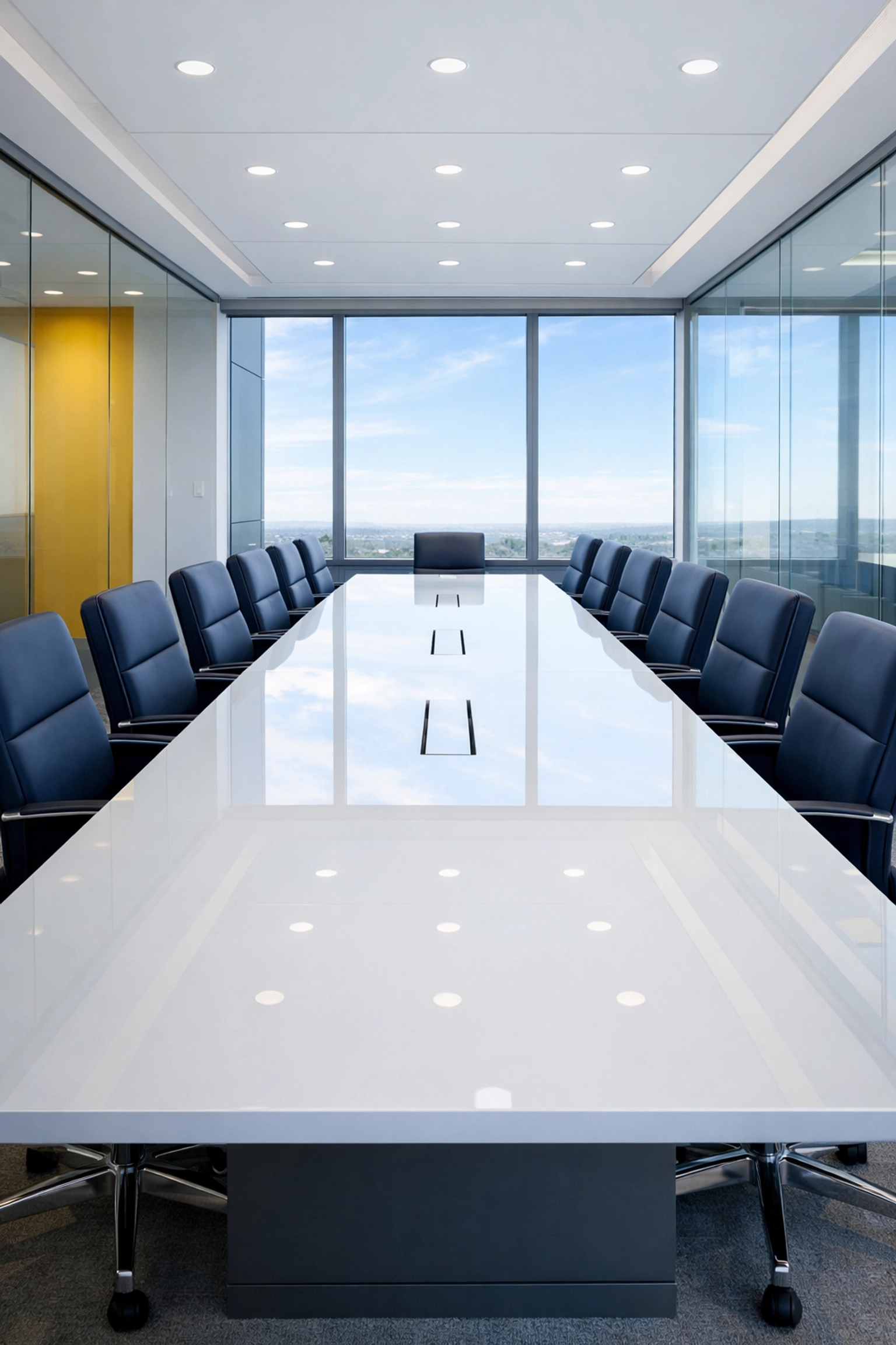 A professionally cleaned Marlborough conference room with organized seating and a spotless white table.