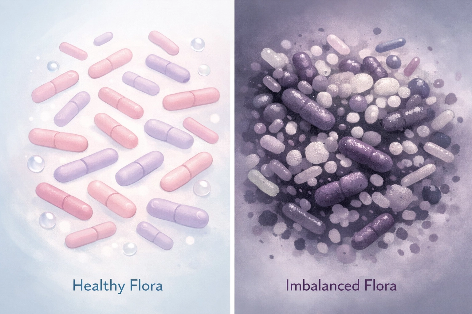 Comparison of healthy vaginal bacteria versus bacterial vaginosis imbalance illustration