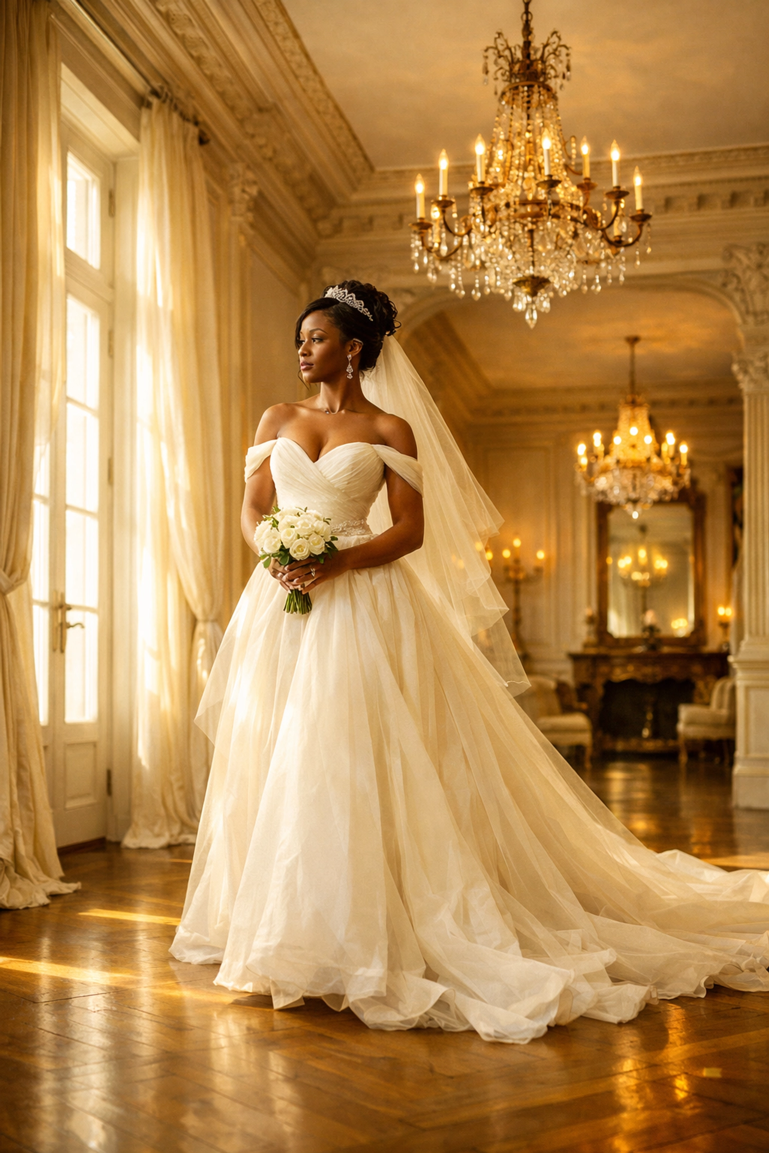 Bride in elegant wedding gown at Bella House 1873 historic mansion venue in Augusta