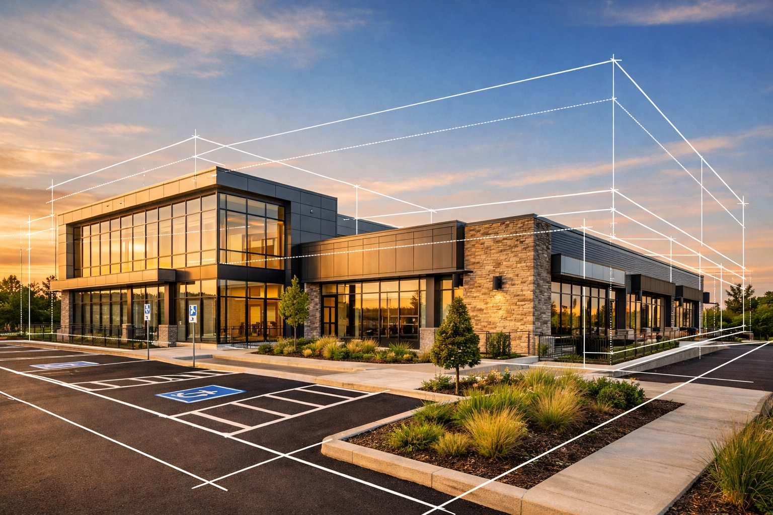 Completed Ontario commercial project featuring professional landscaping and successful site plan approval.