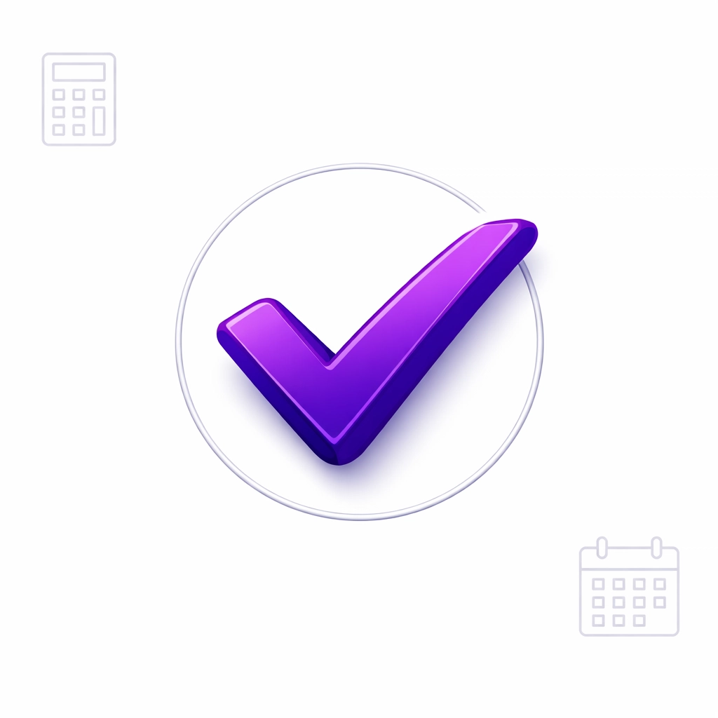 Purple checkmark icon symbolizing successful startup transition to organized outsourced bookkeeping services.