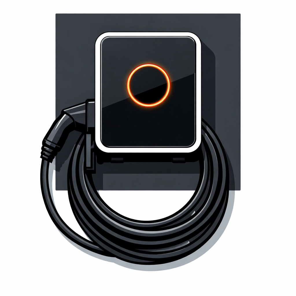 Technische Illustration einer modernen Wallbox für E-Autos in Wien – Smart Home Innovation.