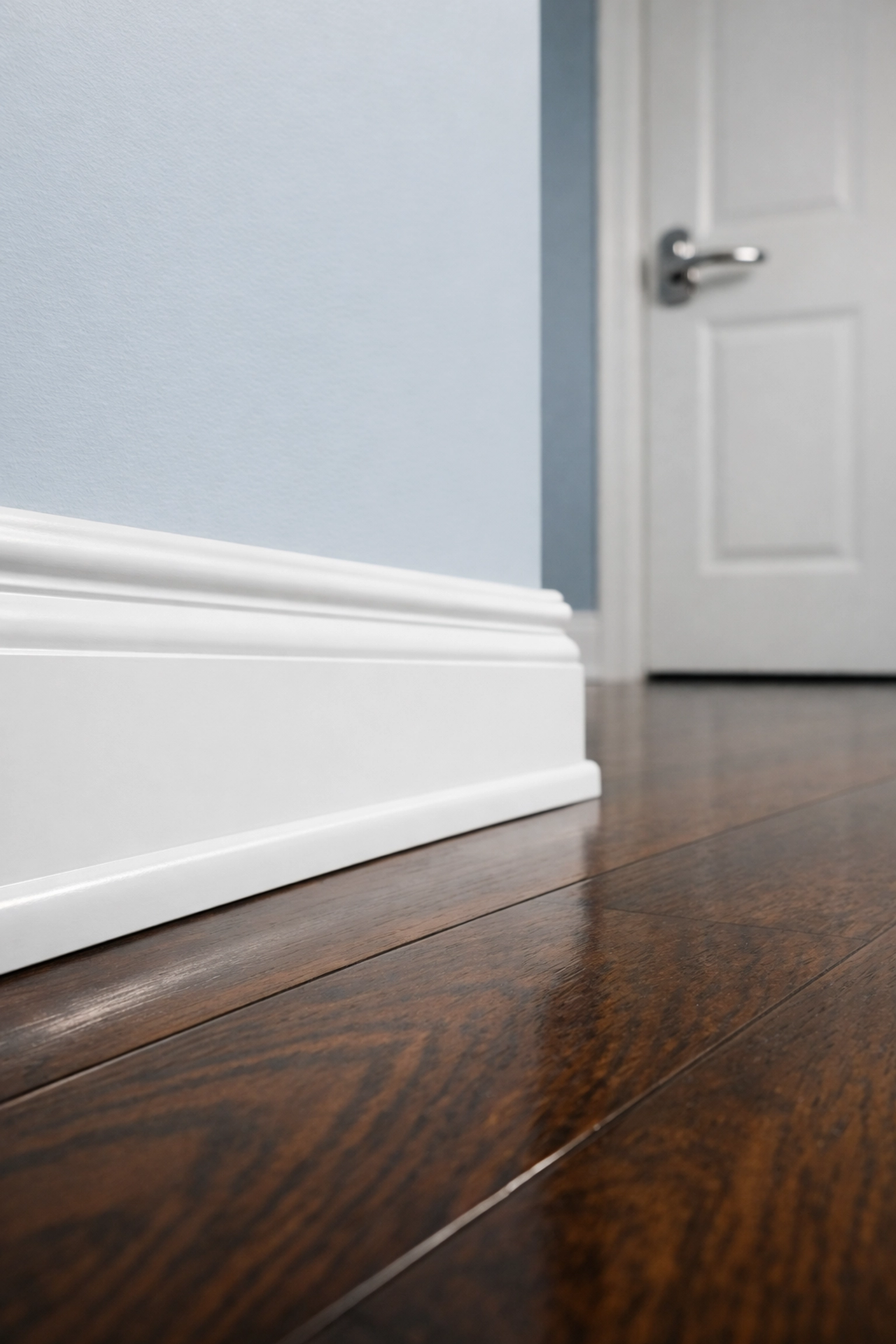 Dust-free white baseboards and polished floors after a deep cleaning in Leominster MA.