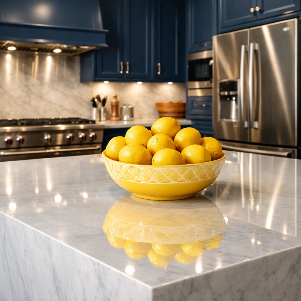 Spotless gourmet kitchen with marble countertops following professional deep cleaning in Marblehead.